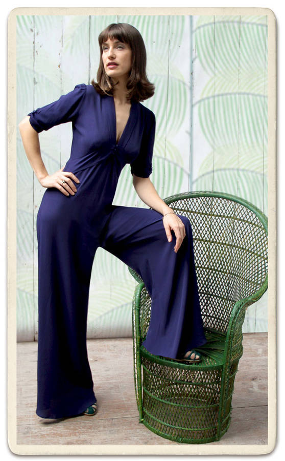 1940s Style Jumpsuit In French Navy Crepe By Nancy Mac