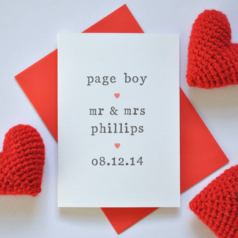 personalised page boy card by the two wagtails