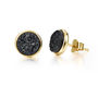 Round 18k Gold Plated Black Druzy Stud Earrings, thumbnail 3 of 4