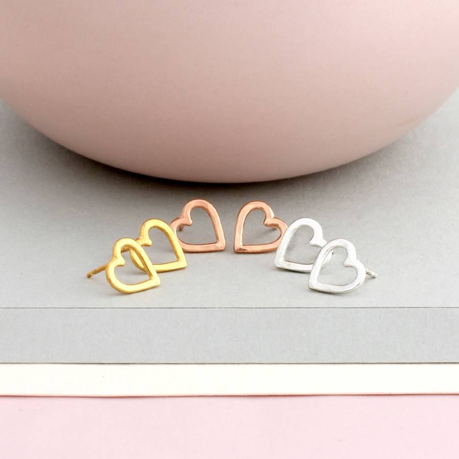 open mini heart stud earrings by posh totty designs