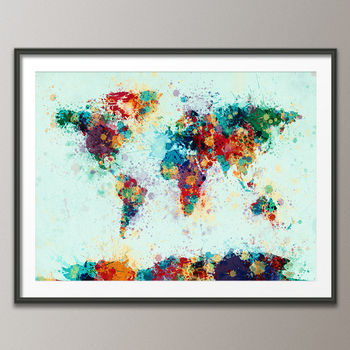 World Map Paint Splashes Blue Art Print, 2 of 3