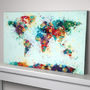 World Map Paint Splashes Blue Art Print, thumbnail 1 of 3