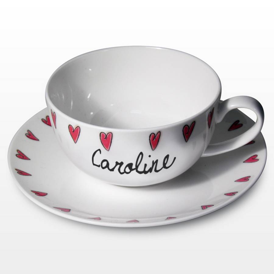 Red Heart Personalised Name Cup And Saucer By Chalk And Cheese Candles