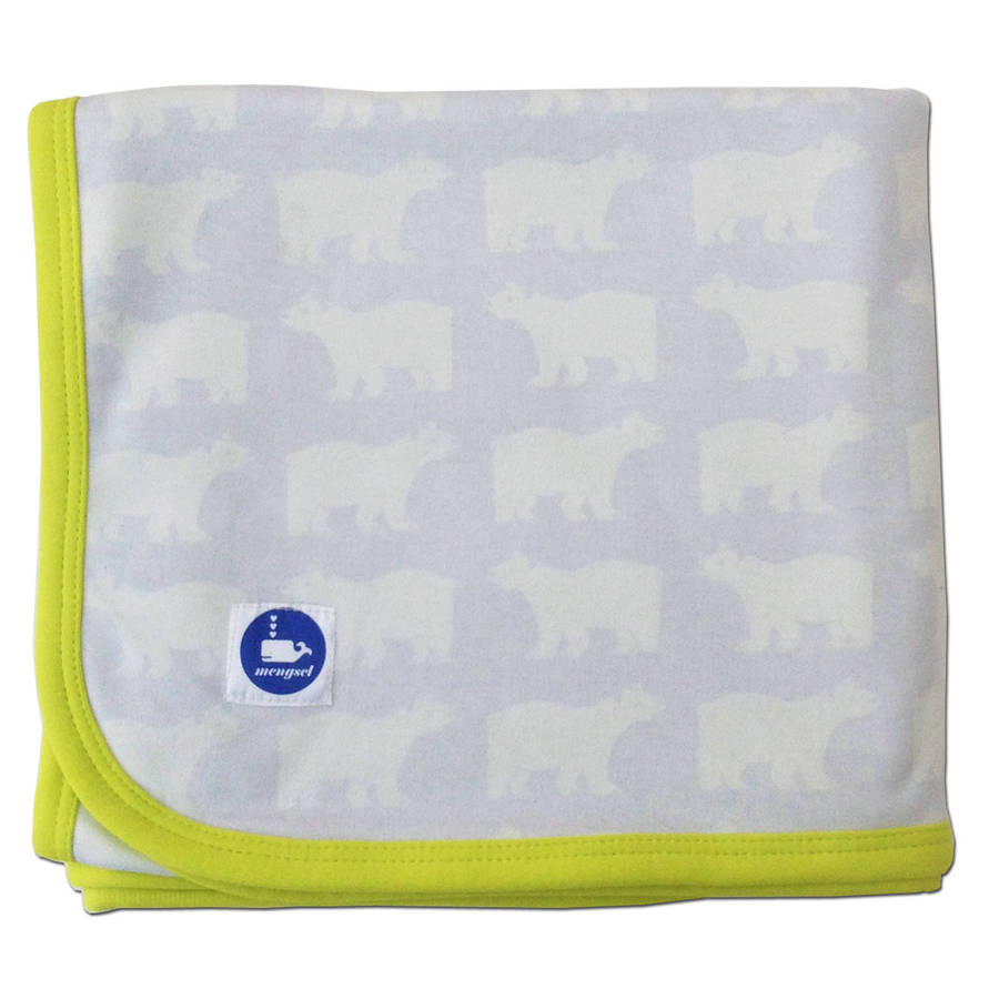'Polar Bear' Baby Blanket In Organic Cotton By Lu West
