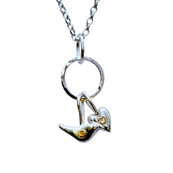 Solid Silver Heart And Bird Necklace With Gold, 2 of 2
