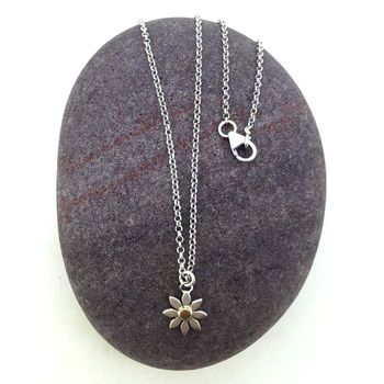Silver And Yellow Gold Daisy Necklace, 2 of 3
