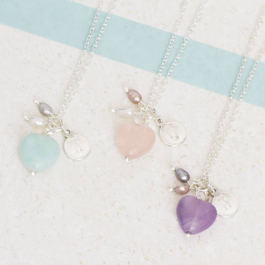 Molly Semi Precious Heart And Pearl Necklace