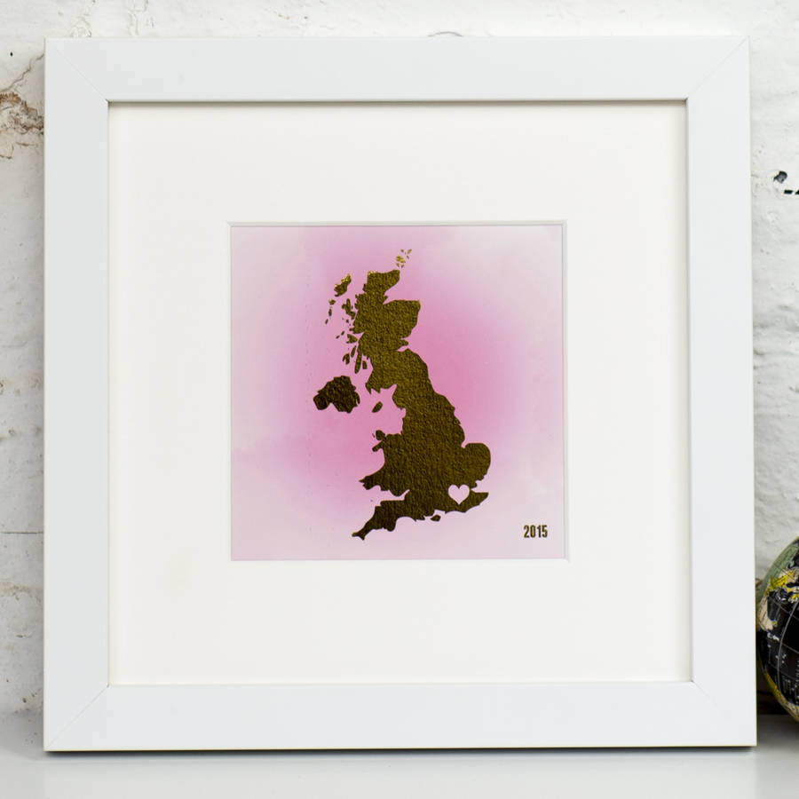 Personalised Gold Foil Heart Location Mounted Art Print By Milly