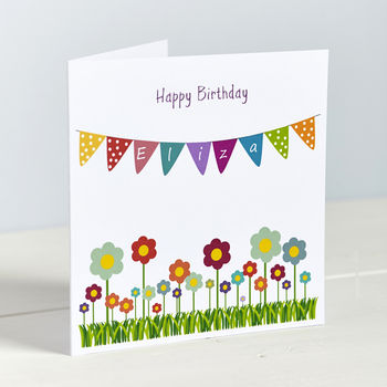 Bunting And Flowers: Personalised Card, 2 of 4