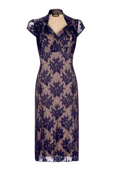 Lace Dress With Sweetheart Neckline In French Navy, 3 of 4