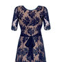 Party Dress With V Neckline In French Navy Lace, thumbnail 3 of 4