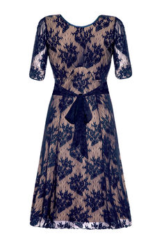 Party Dress With V Neckline In French Navy Lace, 3 of 4