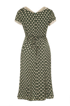 1940's Style Dress In Emerald Fan Print Crepe, 3 of 3