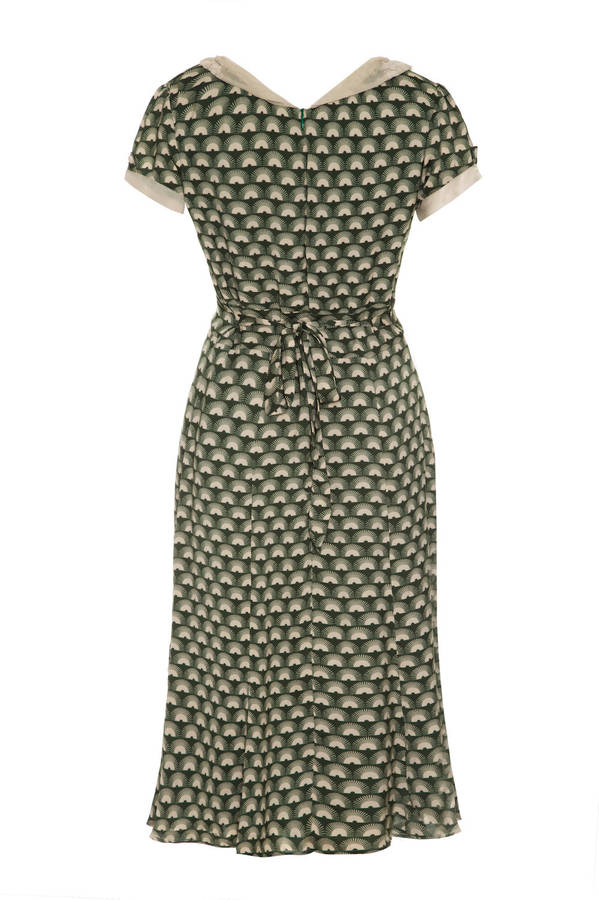 1940's Style Dress In Emerald Fan Print Crepe By Nancy Mac ...