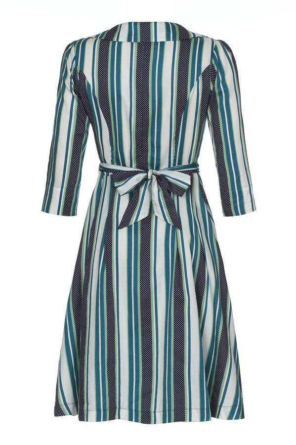 1950s Style Full Skirted Dress In Stripe Silk Cotton By Nancy Mac ...
