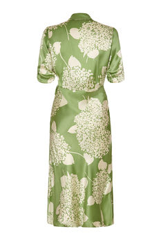 1940s Style Midi Dress In Green Hydrangea Silk Satin, 3 of 3