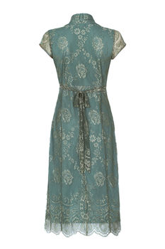 Lace Dress With Sweetheart Neckline In Aqua Shimmer, 3 of 3