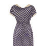 1940's Style Day Dress In Navy Fan Print Crepe, thumbnail 3 of 3
