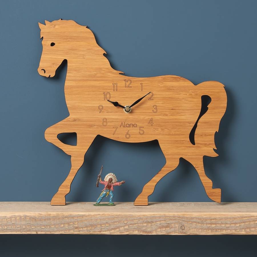horse personalised children's clock by owl & otter