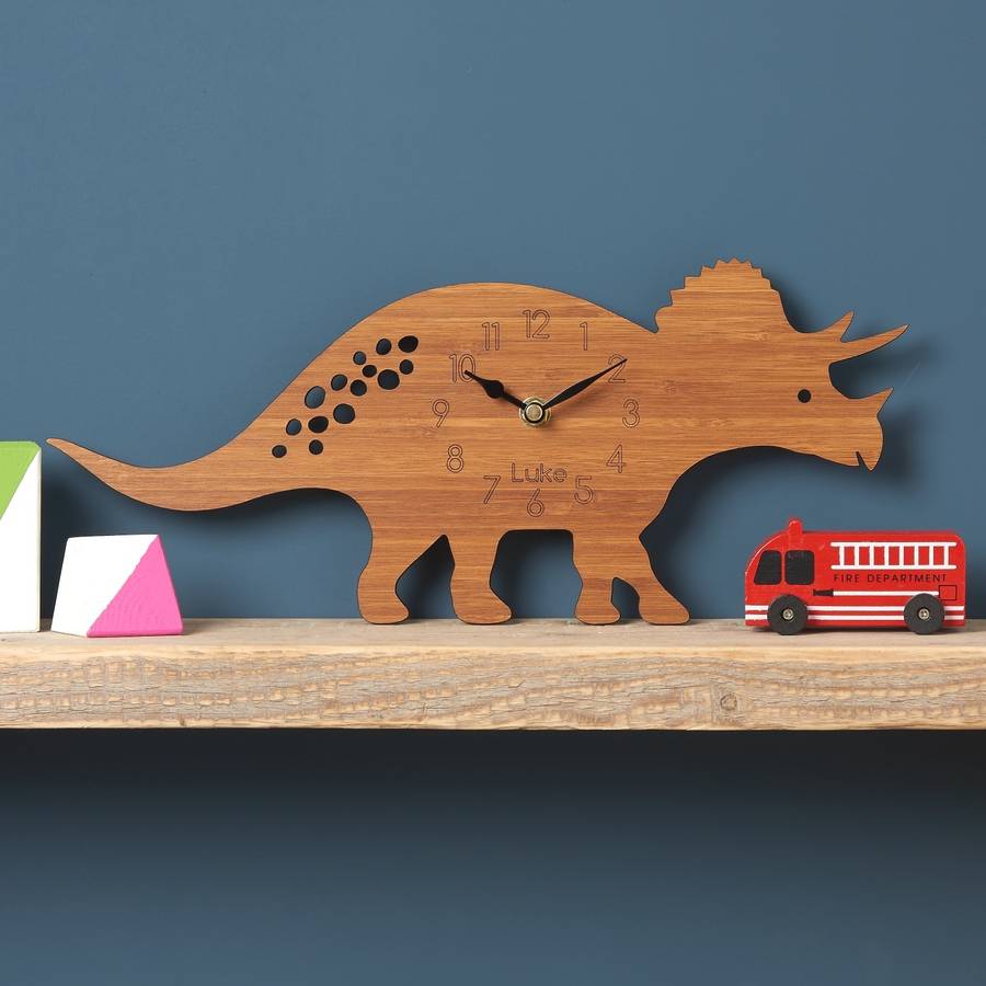 Triceratops Personalised Children's Dinosaur Clock By Owl & Otter