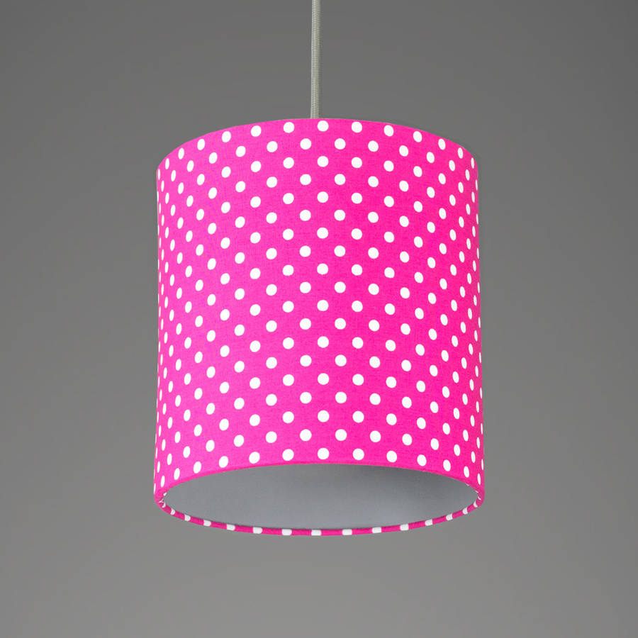 Pick And Mix Spot Drum Lampshade Choice Of Colours By Quirk Small Cerise With White Spots And Grey Lining