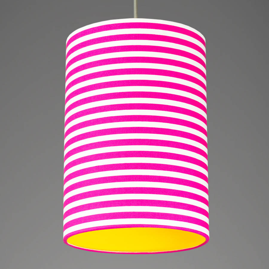 Pick And Mix Stripe Drum Lampshade Choice Of Colours By Quirk Small Deep Cerise And White Stripes With Yellow Lining