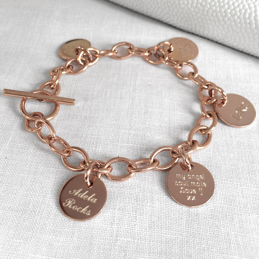 personalised loved ones gold disc charm bracelet by hurleyburley