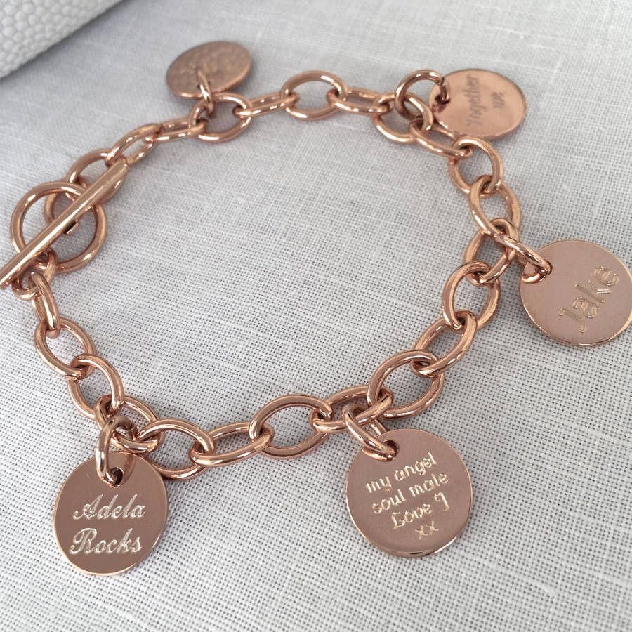 personalised loved ones gold disc charm bracelet by hurleyburley