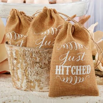 'Just Hitched' Burlap Favour Bag, 2 of 3