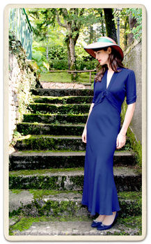 1940s Style Maxi Dress In French Navy Crepe, 2 of 3