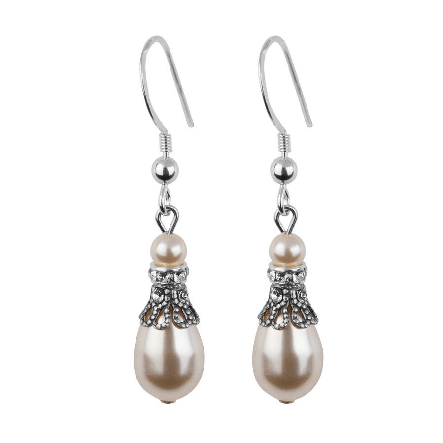 Crystal Filigree And Pearl Fish Hook Earrings By Katherine Swaine