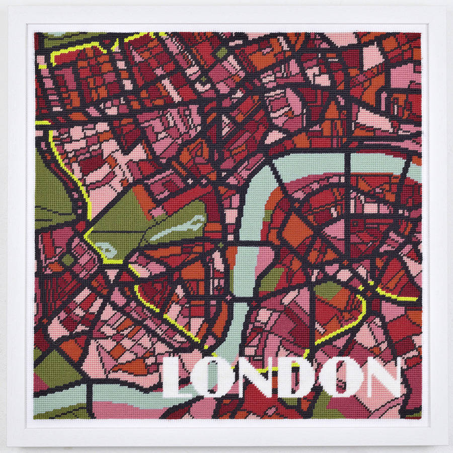 contemporary london bright city map tapestry kit by hannah bass 