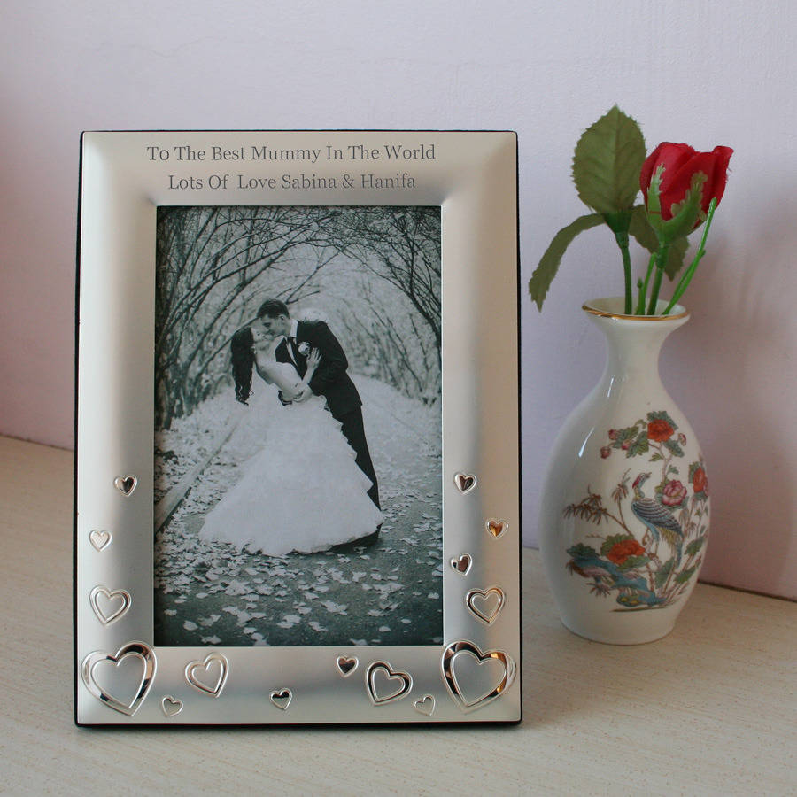 Personalised Silver Photo Frame With Hearts By