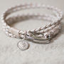White Leather Sterling St Christopher Wristband, thumbnail 2 of 5