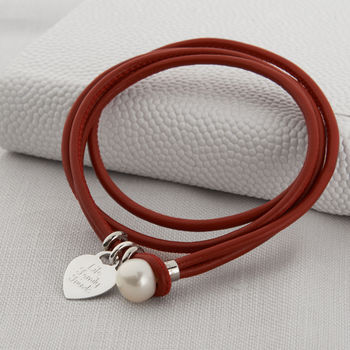 Personalised Silver And Leather Pearl Clasp Bracelet, 5 of 12