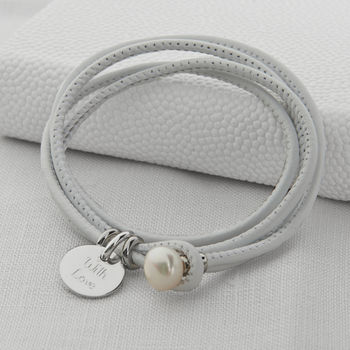 Personalised Silver And Leather Pearl Clasp Bracelet, 6 of 12