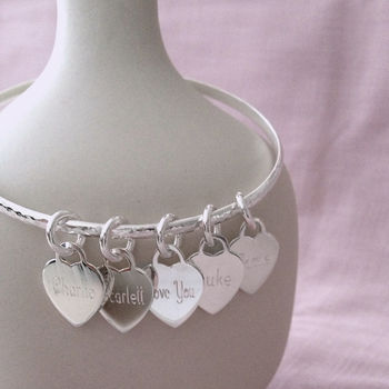 Personalised Sterling Silver Loved Ones Heart Bangle, 3 of 7