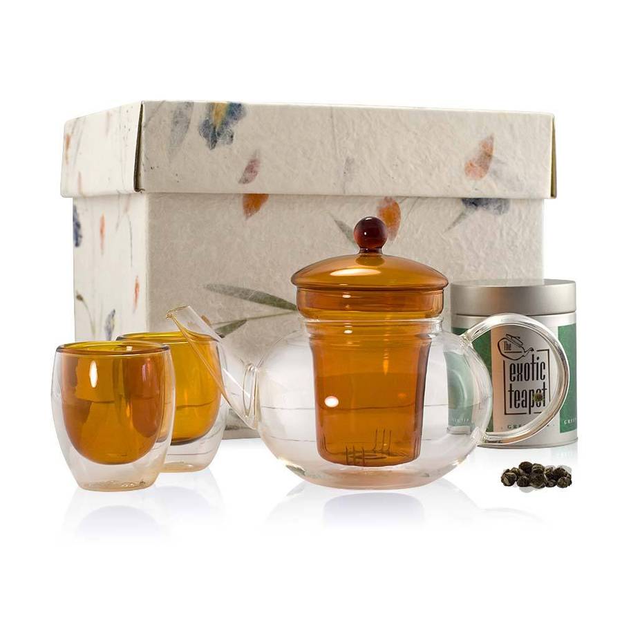 loose leaf classic orange glass teapot set by the exotic teapot