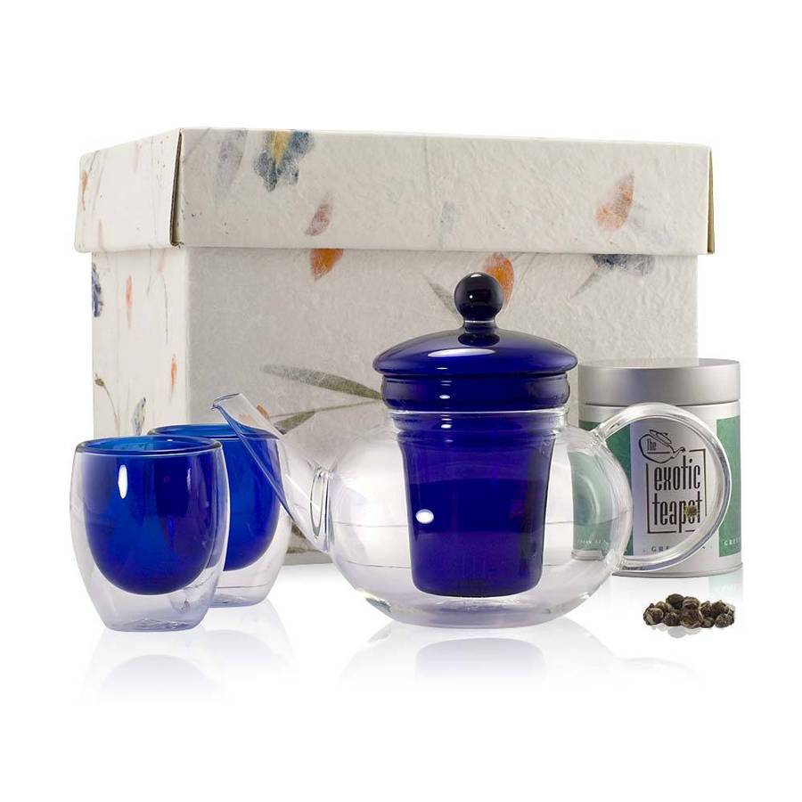 Loose Leaf Classic Blue Glass Teapot Set By The Exotic Teapot