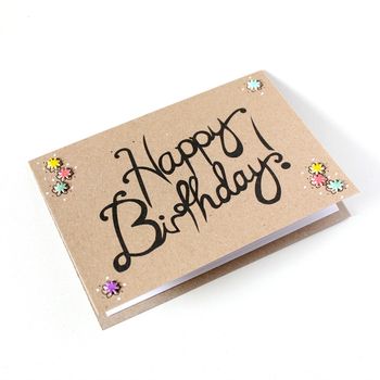 Happy Birthday Card, Hand Lettered Card With Flowers, 3 of 5