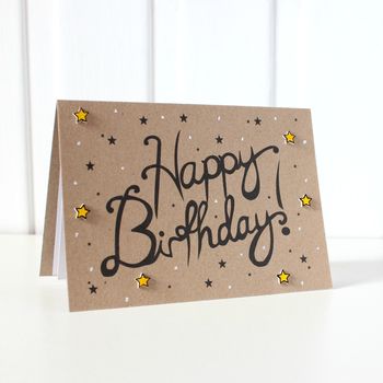 Happy Birthday Card, Hand Lettered Card With Stars, 2 of 5