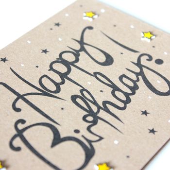 Happy Birthday Card, Hand Lettered Card With Stars, 5 of 5