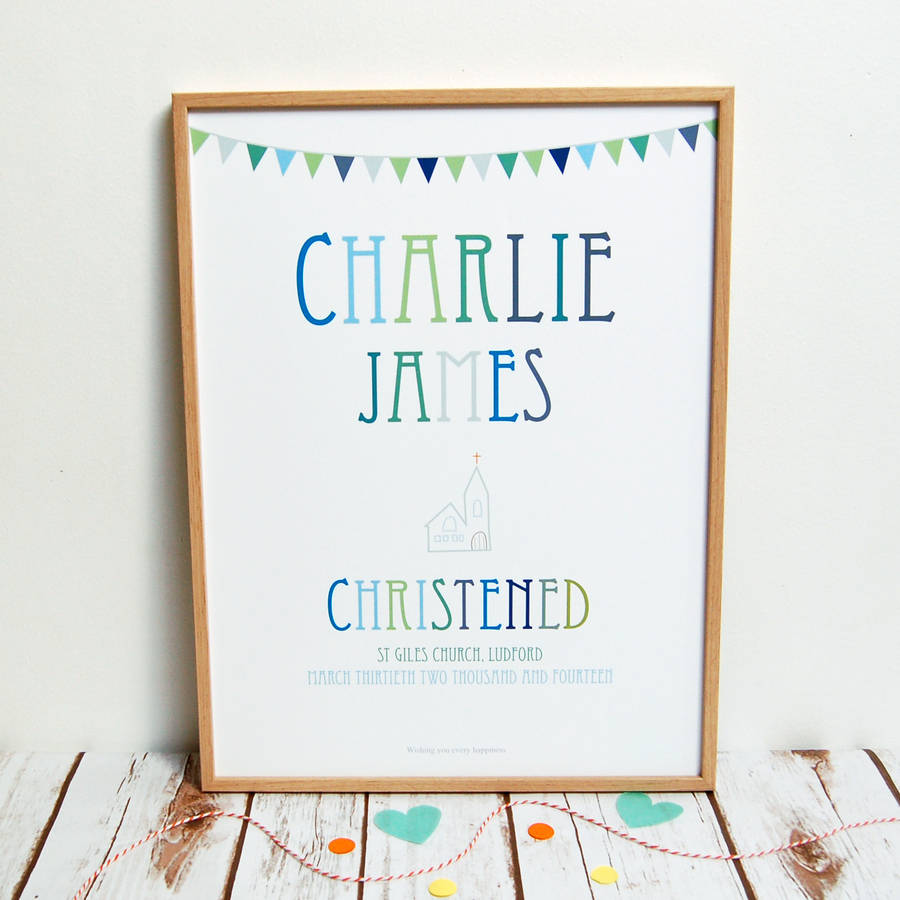 personalised christening print by spotty n stripy