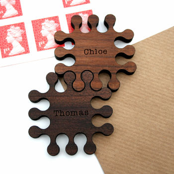 Set Of Two Personalised Solid Walnut Jigsaw Magnets, 4 of 5