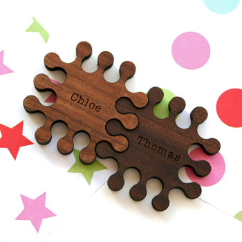 Set Of Two Personalised Solid Walnut Jigsaw Magnets, 5 of 5