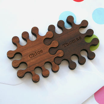 Set Of Two Personalised Solid Walnut Jigsaw Magnets, 3 of 5