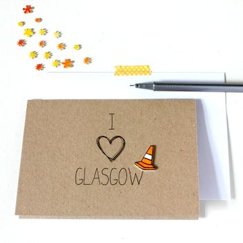 I Love Glasgow, Scottish Card With Traffic Cone, 3 of 4