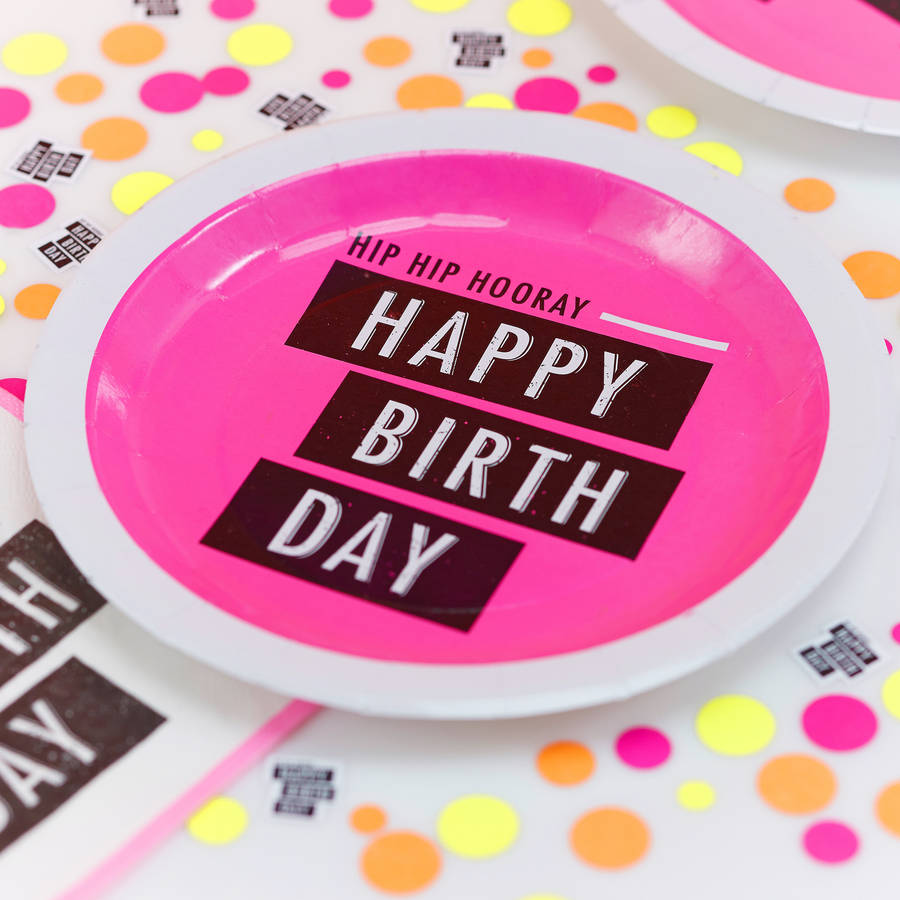 neon hip hip hooray happy birthday paper plates by ginger ray