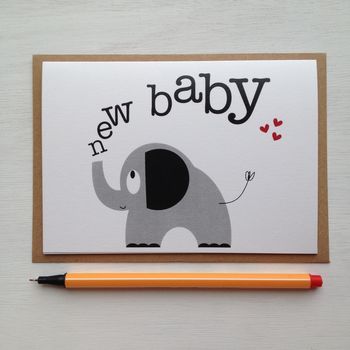 Elephant 'New Baby' Card With Elephant Sticker, 2 of 5