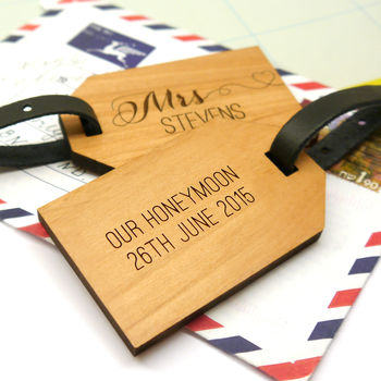 Personalised Wooden Honeymoon Luggage Tags, 2 of 3